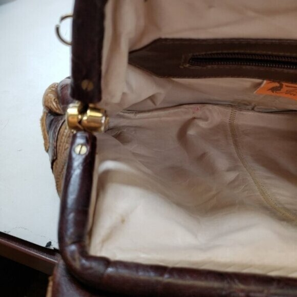 Vintage Leather Patchwork Shoulder Bag Brown Boho Flower Child Festival - Picture 8 of 14